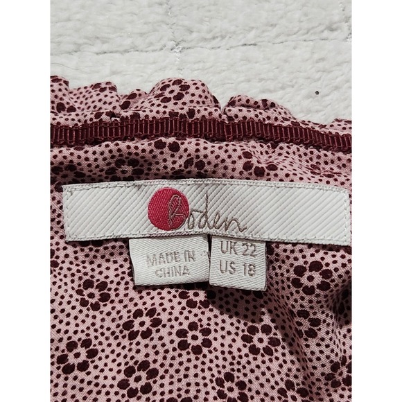 Boden Blouse Top Peasant Boho Ditsy Floral Ruffle Tassle-Tie Pink Size 18 V Neck - Picture 6 of 7